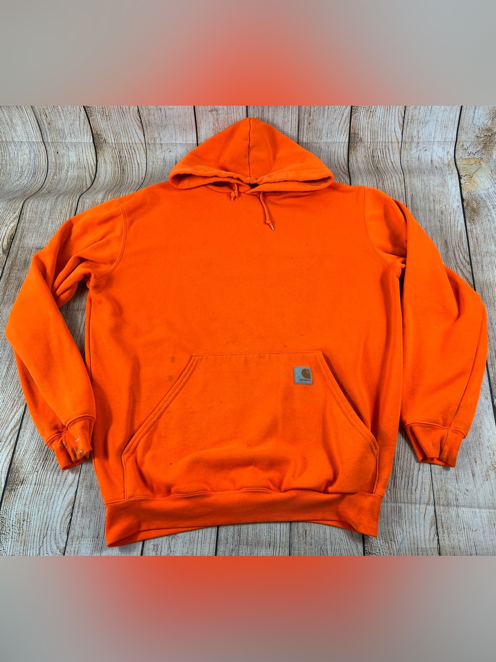 Mens Carhartt Vintage Orange Hoodie Sweatshirt K277 Hi Vis Size Medium